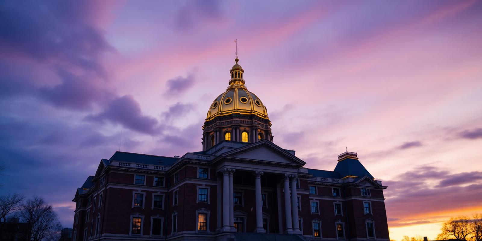 University campus at dusk